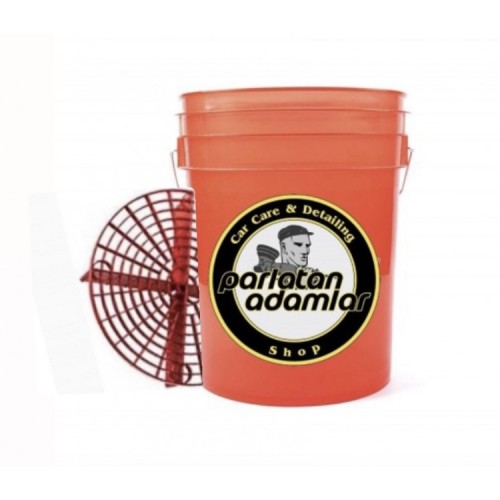 ParlatanAdamlar Transparan Kırmızı Heavy Work Detaylandırma Kovası 18.9 Litre + Kırmızı Grit Guard